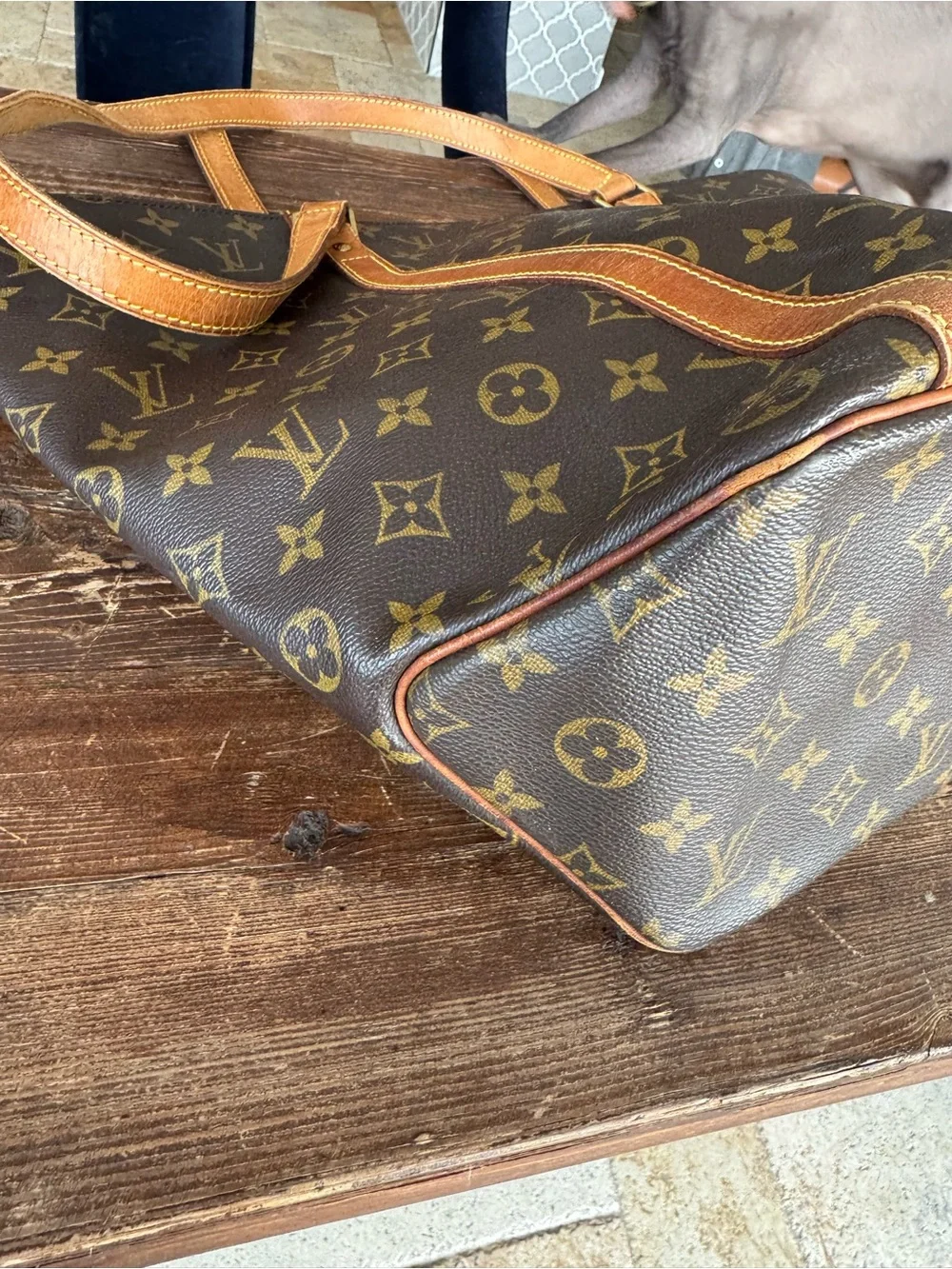 Louis Vuitton Brown Monogram Canvas Tote Bag with vachette straps